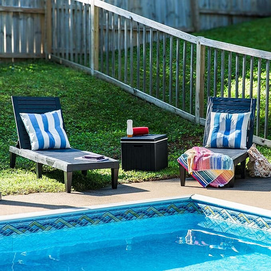 Sunnydaze 5-Position Outdoor Adjustable Chaise Lounge Chair - UV- and Weather-Resistant Polypropylene Resin - Wood-Look Design - Black - Set of 2