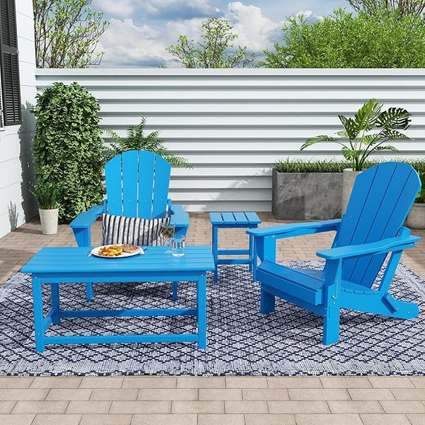 Costaelm 4-Piece Set Outdoor/Patio Poly Adirondack Chairs with a Coffee and a Side Table (2 Seater), Pacific Blue - Photo 1