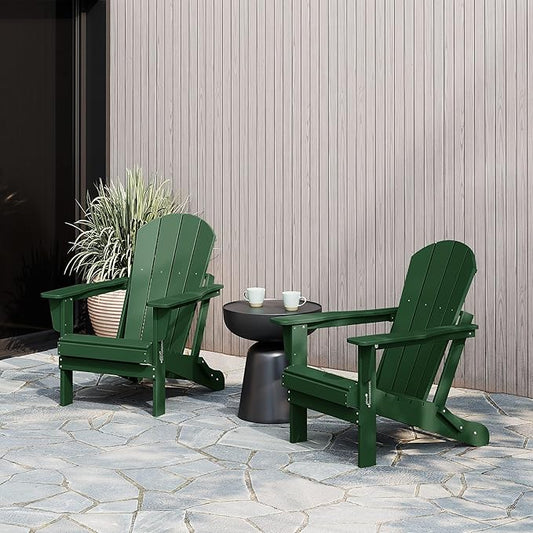 WestinTrends Malibu 2 Piece Set Outdoor Folding Poly Adirondack Chair, Dark Green
