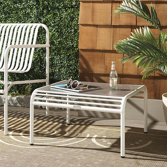 SAFAVIEH Outdoor Patio Furniture Core White Metal & Sintered Stone Coffee Table (Fully Assembled)