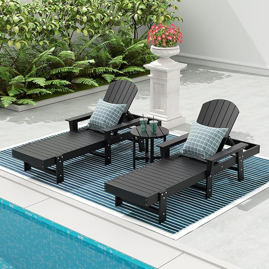 WestinTrends Dylan 3 Piece Adirondack Reclining Chaise Lounge with Arms Black