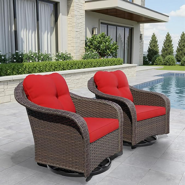 Wicker Swivel Rocking Chairs Set 2 - Photo 1