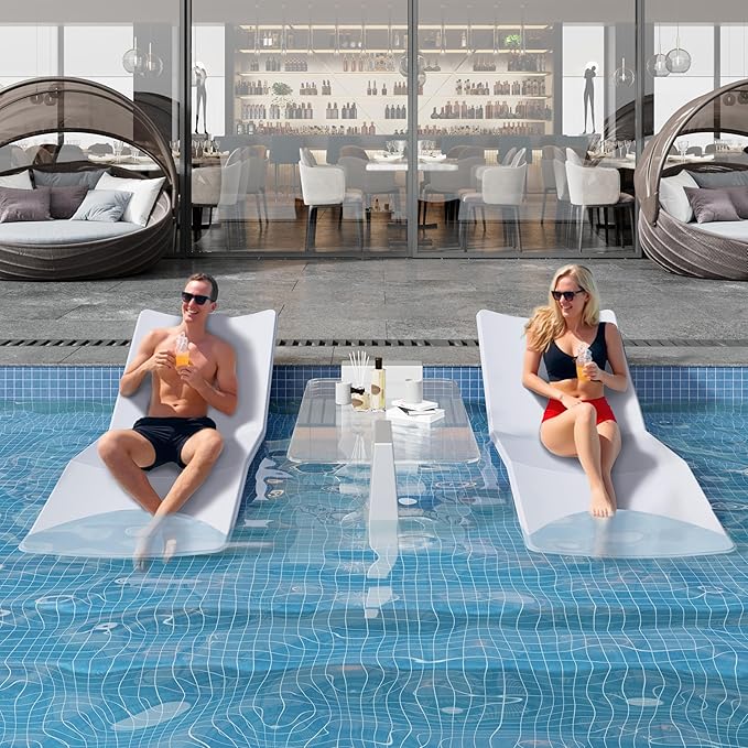 Pool Lounge Chairs Set of 2, in-Pool Chaise Lounger – Shelves Up to 9 Inches Deep, Aqua Outdoors, Poolside, Sun Deck Tanning (2)