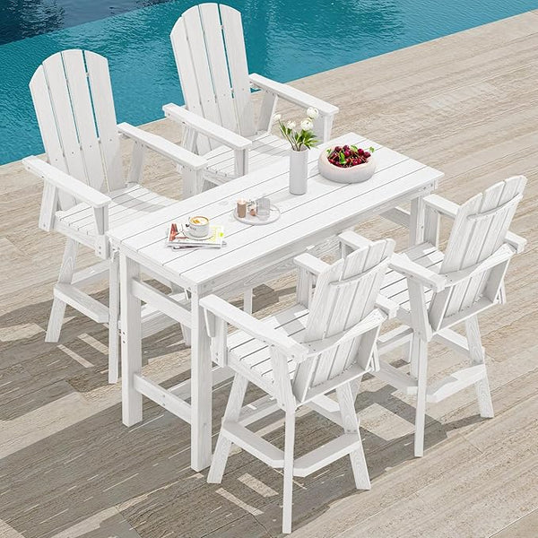 SERWALL 5-Piece Swivel Adirondack Bar Set, HDPE Swivel Bar Height Chairs Set of 4 with Bar Table - Photo 1