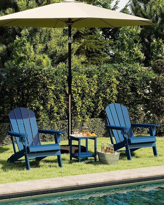 GREENVINES Folding-Adirondack-Chairs-Set-of-6 | HDPE Plastic | Fire Pit Chair | All Weather | Cup Holder | Blue | for Deck Backyard Patio Outdoor Garden