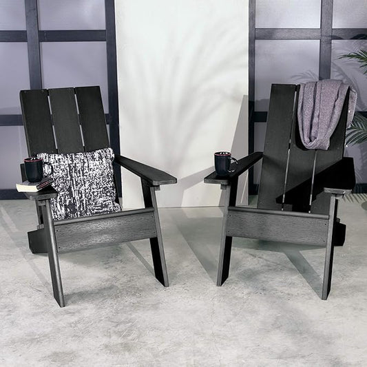 Highwood Italica Modern Adirondack Chairs 2-Piece Set, Black