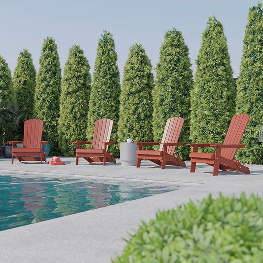 Flash Furniture Charlestown Folding Adirondack Chair - Red - Poly Resin - Indoor/Outdoor - Weather Resistant - Set of 4