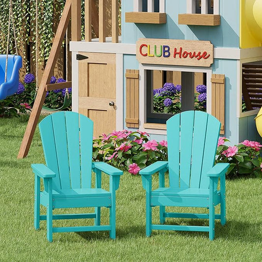 WestinTrends Malibu Kids Outdoor Adirondack Plastic Patio Chair (Set of 2), Turquoise