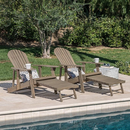 GDFStudio Noble House Hayle Reclining Wood Adirondack Chair w/Footrest (Set of 2) Grey