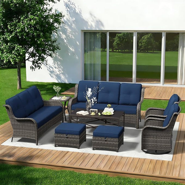 8 Piece Outdoor Wicker Patio Furniture Set, Outdoor Swivel Rocker Patio Chairs Set with Thickened Olefin Cushions - Photo 1
