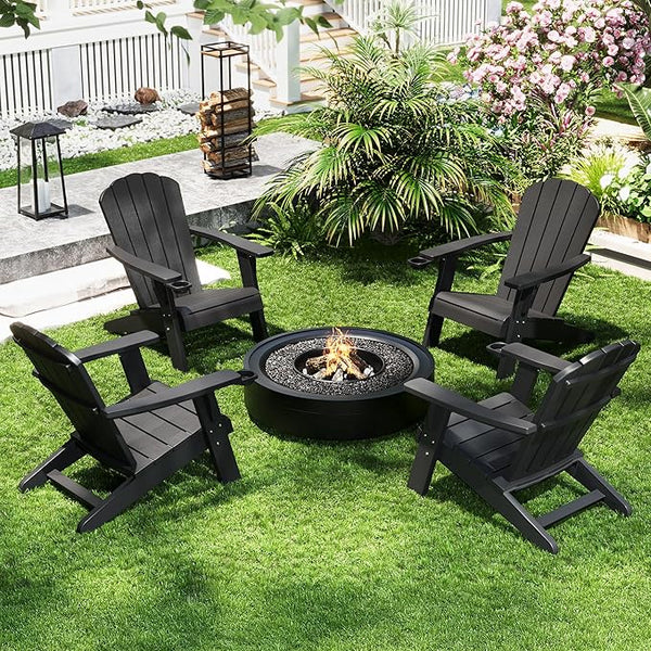 NUNU LAB Adirondack Chairs Set of 4, Plastic Adirondack Chair with Cup Holder, Weather Resistant Patio Chairs - Photo 1
