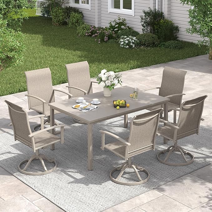 VICLLAX 63" Rectangle Outdoor Dining Table for 6, Patio Table with Umbrella Hole, All Weather Metal Patio Tables, Sandshell Tabletop
