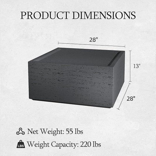 UPHA 28" Square Outdoor Coffee Table, Modern Hollow Concrete Patio Table, Small Minimalist Low Accent Table for Living Room, Balcony, Deck, Backyard, Dark Gray