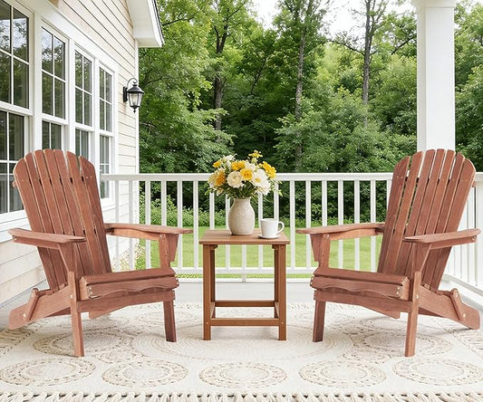 Wooden Folding Adirondack Chair Set of 2, Pre-Assembled BackRest Wood Lounge Chair for Outdoor Patio Garden Lawn Backyard Deck Pool Beach Firepit