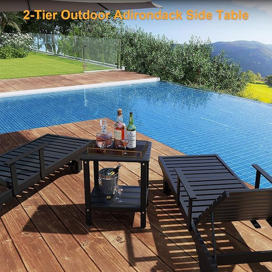 Outdoor Side Table, 17.7-Inch Small Patio Side Table with Adjustable Feet, All-Weather HDPE Adirondack End Table for Porch Deck Balcony Pool, Easy Maintenance, Black