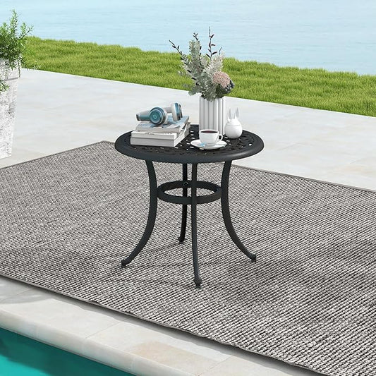 Tangkula 24 Inch Patio Side Table, Cast Aluminum End Table with Adjustable Footpads, Outdoor Small Coffee Table, Round Metal Patio Table for Poolside, Backyard, Balcony