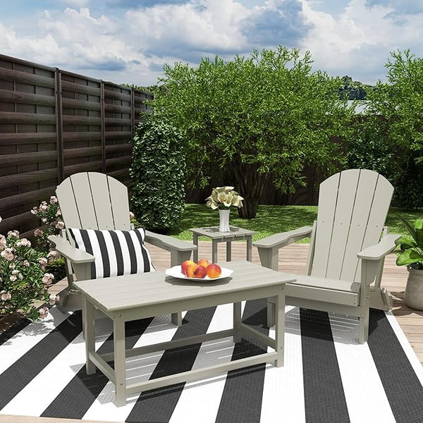 Costaelm 4-Piece Set Outdoor/Patio Poly Adirondack Chairs with a Coffee and a Side Table (2 Seater), Sand - Photo 1