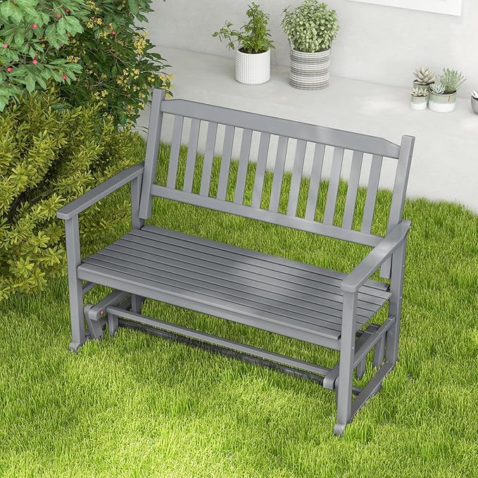 Giantex Outdoor Glider, Patio Glider Bench with Safe Gliding, Slatted Seat & Backrest, 2-Person Loveseat, Glider Rocking Chair, Outside Swing Chair for Garden Yard Lawn Porch Patio Rocker, Blue