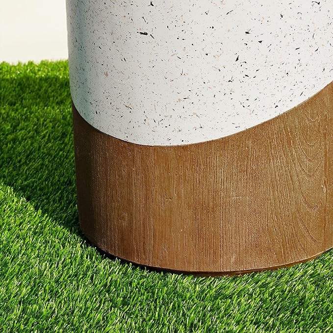 Giltzhome 17.25" H Decorative Garden Stool Set of 2, Faux Terrazzo End Table Planter Stand Accent Table for Garden Patio Lawn Home Indoor Outdoor,White