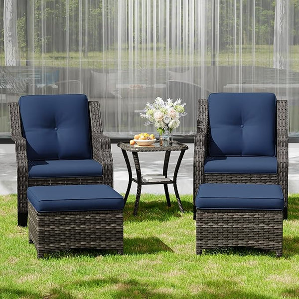 Wicker Patio Furniture Set - 5 Piece Rattan Outdoor Conversation Sets with 2 Wicker Patio Chairs, 2 Ottomans - Photo 1