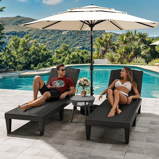 YITAHOME Outdoor Chaise Lounge Chair, Plastic Pool Chaise Lounge with 5-Position Backrest, Easy Assembly & Waterproof for Patio & Poolside, Black