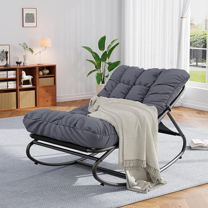 GarveeLife 2 PCS Indoor/Outdoor Rocking Papasan Chairs, Patio Rocking Chairs with Comfy Cushions, Sturdy Metal Frame, Outdoor Papasan Chair for Patio, Garden, Nursery, Living Room