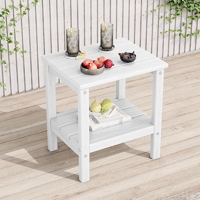 KINGYES 2-Tier Outdoor Side Table, HDPE All Weather Adirondack Patio Tables,White