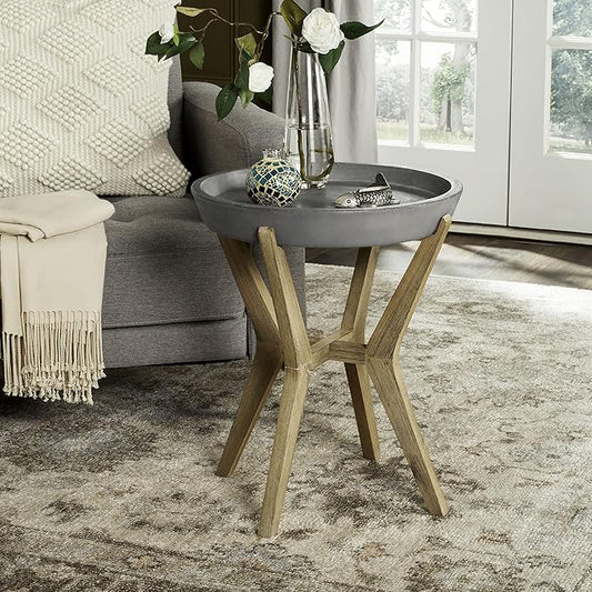 Safavieh Outdoor Collection Celeste Modern Concrete Round 21.2-inch End Table