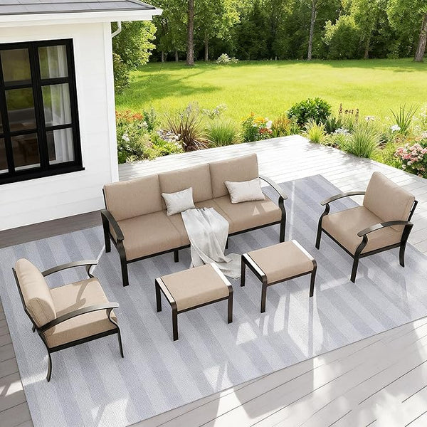 Gotland Aluminum Patio Furniture Set, Metal Outdoor Furniture with 2 Ottomans 5.1’’ High-Resilience Seat Cushions - Photo 1
