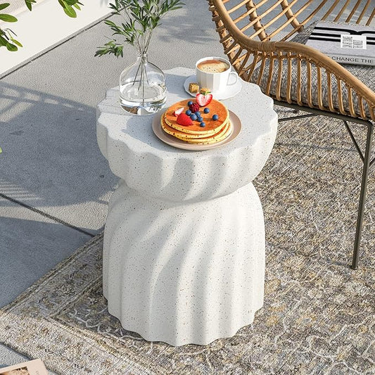 SUNBURY Outdoor Side Table Set of 2, 19" H Outdoor Accent End Table, Patio Coffee Tables, Garden Stool and Plant Stand for Garden, Living Room, Backyard, Spotted White