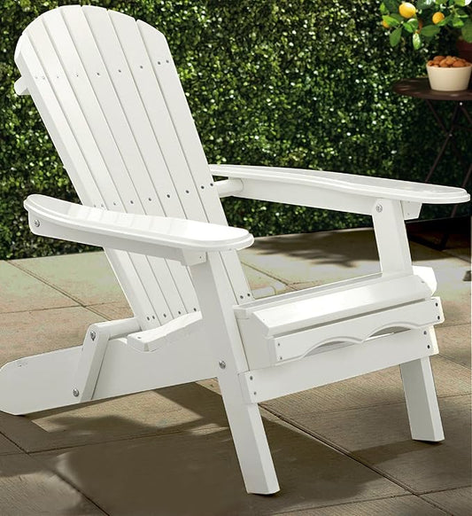 Foldable Wooden Adirondack Chair, Outdoor, Garden, Lawn, Deck Chair, White