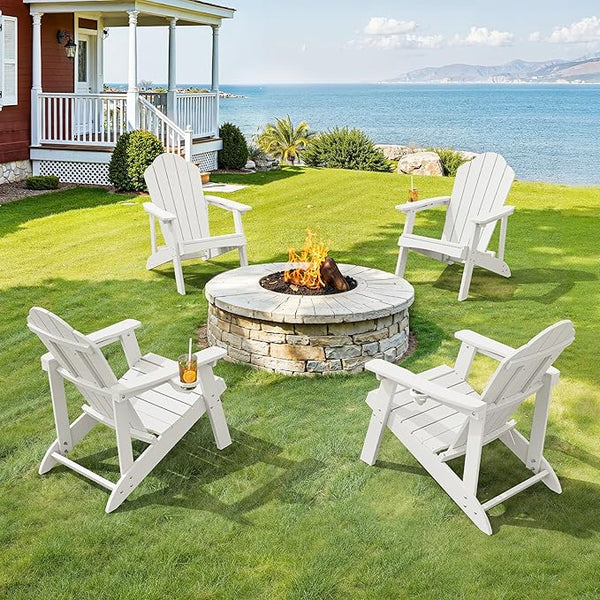 LUE BONA HDPE Adirondack Chairs Set of 4 - Salt-Spray Resistant Seating with Cup Holder for Poolside, Fire Pit - Photo 1