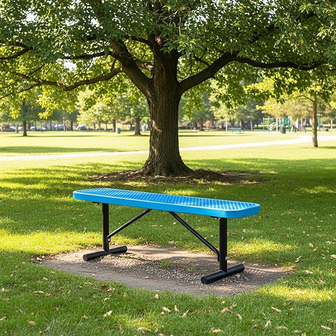 4FT Metal Park Bench for Outside, All-Weather Thermoplastic Coating Outdoor Bench with Anchor, Commercial Heavy Duty Benches for Shopping Malls, Stores, Parks, Patios, Decks, Blue