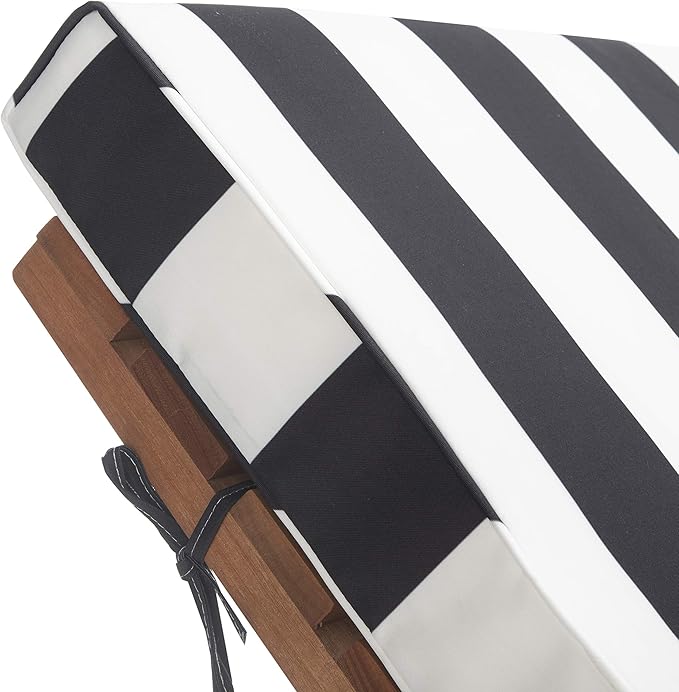 SAFAVIEH Outdoor Collection Newport Natural/ Black & White Stripe Cushion Built-in Side Table Adjustable Chaise Lounge Chair