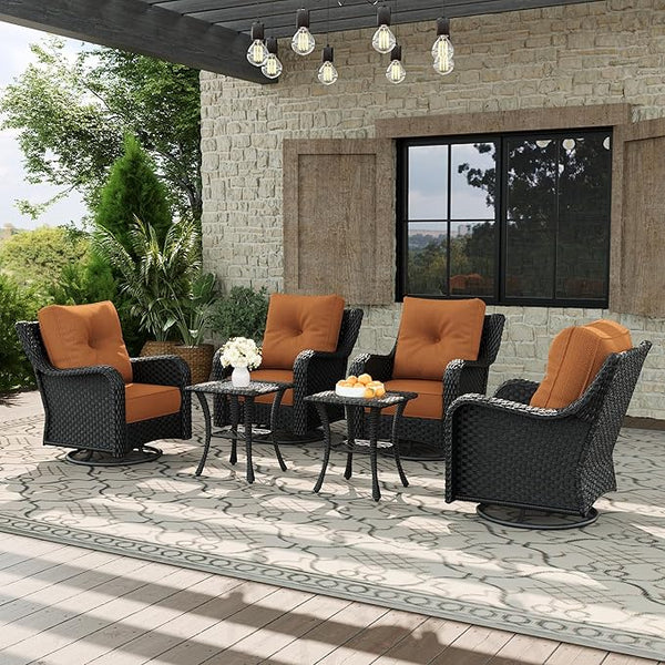 6 Piece Patio Furniture Set, All-Weather Wicker Outdoor Conversation Set with Swivel Rocking Chair and 6 Inch Thick - Photo 1