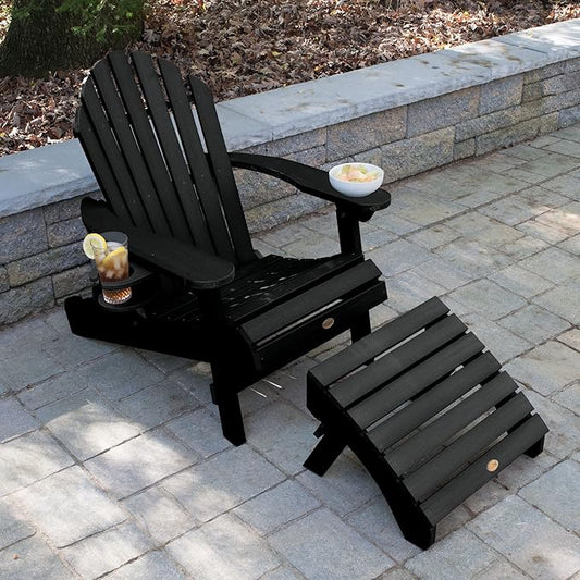 highwood AD-KITCHL5-BKE Hamilton Folding & Reclining Adirondack Chair with Ottman and Cup Holder, Black
