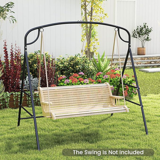 Tangkula Metal Swing Frame, Porch Swing Stand with Extra Side Bars, 3-Ring Design, Heavy Duty A-Frame Swing Stand Frame Outdoor for Lawn, Garden, Backyard