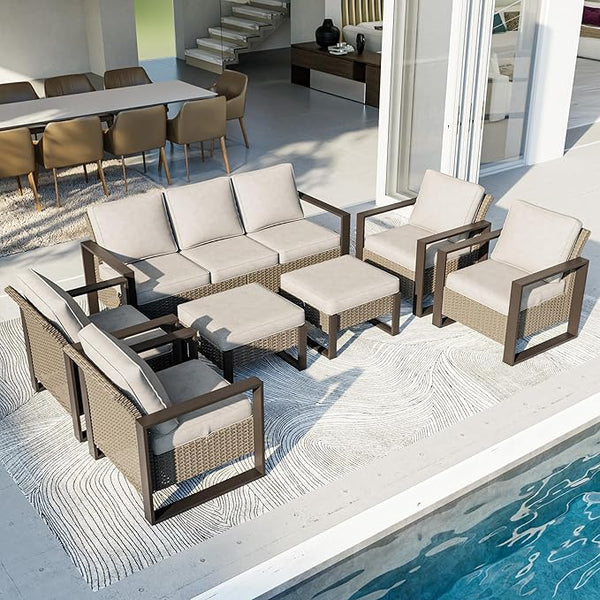 Outdoor Patio Furniture Set, 7 Piece Wicker Patio Conversation with Deep Seating, Thicken Cushions, Outdoor Club Chair - Photo 1