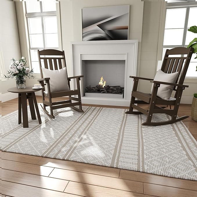 Outdoor Rocking Chairs Set of 6, Oversized High Back Patio Rocking Chairs, All Weather Porch Rocking Chairs for Outside. Coffee