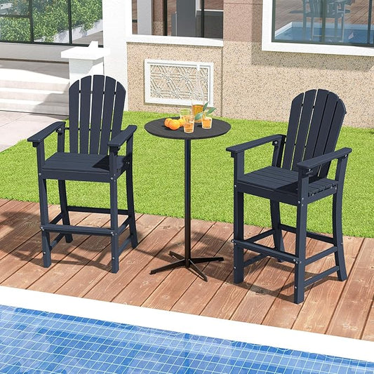 ORALNER Tall Adirondack Chairs, Set of 2 Outdoor High Back Balcony Chair, Weather Resistant HDPE Resin Plastic Bar Height Stools, 360 LBS Lifeguard Chair for Pool Patio Deck Backyard (2, Navy Blue)