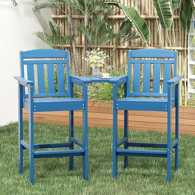Soohow Tall Adirondack Chairs Set of 4, HDPE Adirondack Bar Stools with Connecting Tray, Bar Height Adirondack Chair Patio Barstool, Ideal All Weather Tall Patio Chair for Balcony, Poolside, Backyard