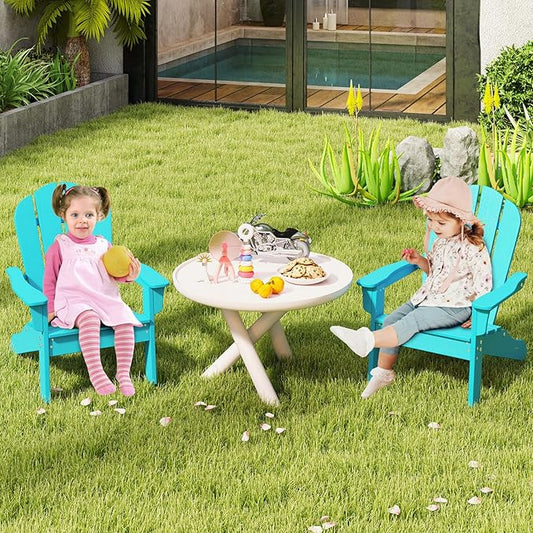 Costzon Adirondack Chair Set of 2, All-Weather HDPE Patio Chair with Armrests, Fire Pit Chair for Ages 3-8, Outdoor Patio Lounge Chair for Garden, Lawn, Backyard (2, Turquoise)