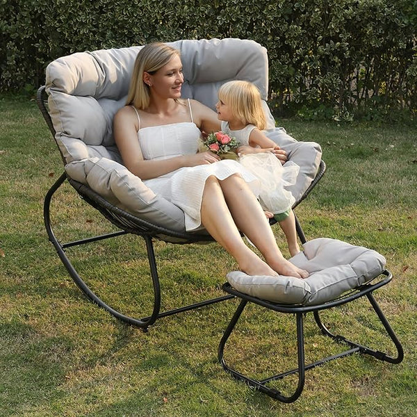 Wisteria Lane Patio Rocking Chair with Ottoman, Outdoor Indoor Rocking Egg Chair with Cushions - Photo 1