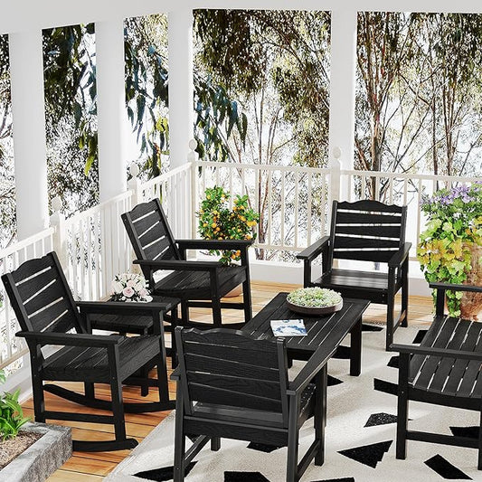 36" Outdoor Coffee Table, Weatherproof HIPS Patio Coffee Tables for Outside, All Weather Center Table with 220lbs Capacity for Deck, Garden, Balcony, Indoor or Outdoor Use, Black