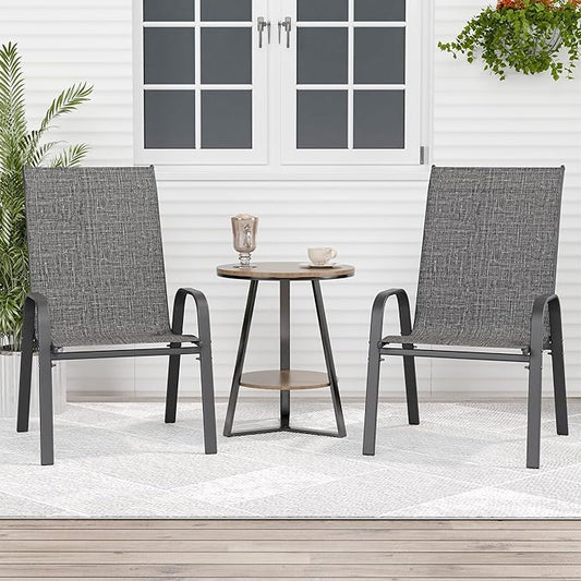 Patio Chairs Set of 2, Outdoor Dining Chairs Stackable for All Weather, Breathable Metal Modern Outside Furniture Chair for Pool Side, Garden, Backyard Deck, Dark Grey