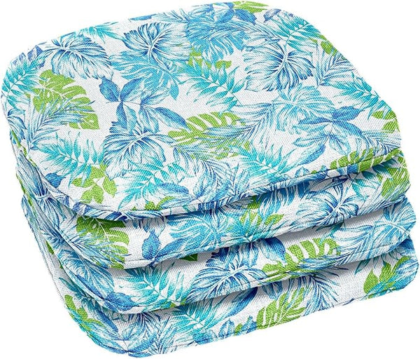 BrylaneHome Indoor/Outdoor Chair Pads (Set of 4) - 16" L x 15.6" W - Water, Stain & Fade Resistant - Blue Fern - Photo 1