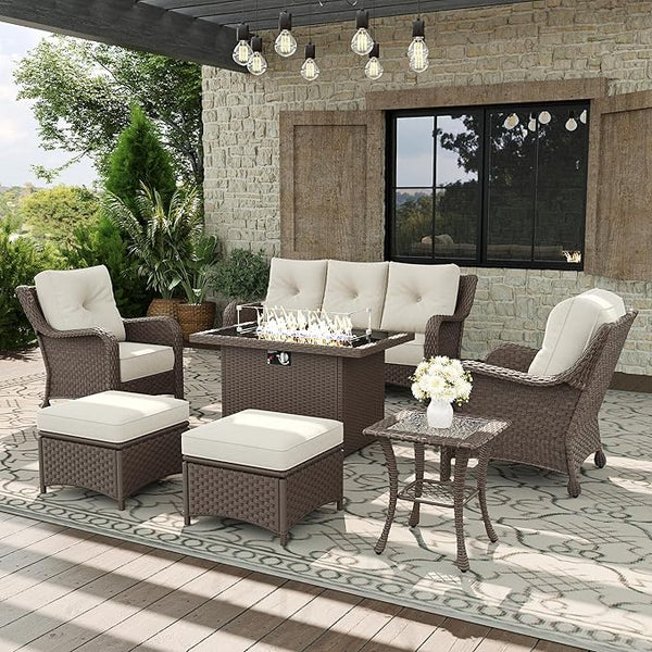 7 Piece Patio Furniture Set with Fire Pit Table - Photo 1