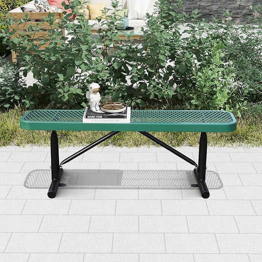 4 Feet Heavy Duty Metal Park Bench for Outside, Outdoor Bench with Portable Frame, Commercial Benches for Shopping Mall, Store, Park, Patio, Deck, Green