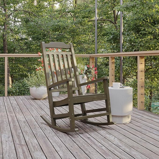 Flash Furniture Winston All-Weather Poly Resin Rocking Chair in Mahogany