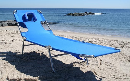 Ostrich the Original Chaise 72 x 22 Inch Lounge Portable Reclining Lounger, Outdoor Patio, Beach, Lawn, Camping, or Pool Tanning Chair, Ocean Blue